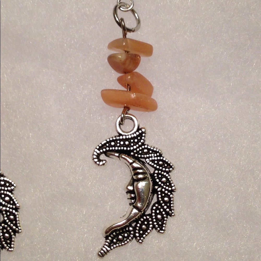 SOLD Sunstone Silver Crescent Moon Earrings - Picture 3 of 4